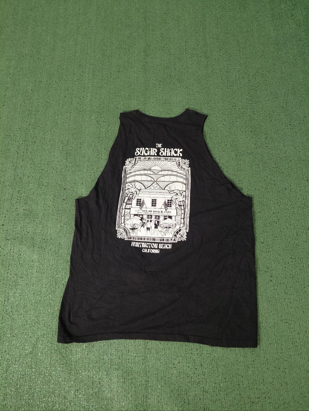 HSS Sugar Shack Huntington Beach California Surfing Black Cut Off Sz Large